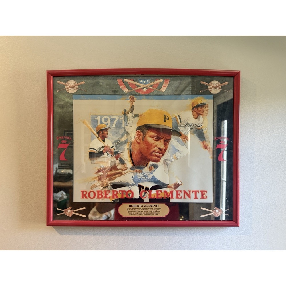 Roberto Clemente Seagram's 7 Framed Baseball Print Pittsburgh Pirates